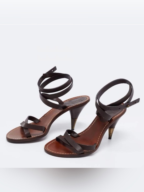CHANEL Shoes - Chanel Brown Strappy Ankle-Wrap Heeled Sandals